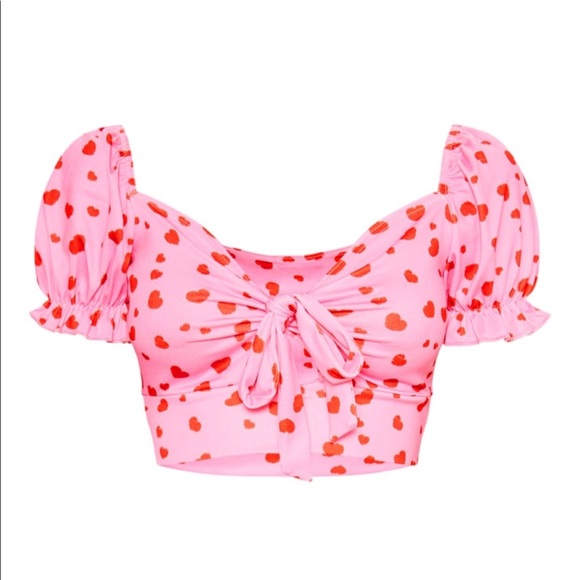 PrettyLittleThing | Tops | Pretty Little Thing Pink Red Heart Puff Crop Top  | Poshmark